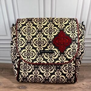 Petunia Pickle Bottom Diaper Bag Boxy Backpack Black Cream Damask Red Medallion